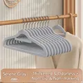 Non-slip gray velvet flocked hangers with seamless shoulder design for sweaters. - Quiet Grey