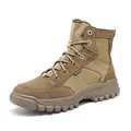 Durable men's khaki high-top tactical outdoor work boots with suede and canvas upper - 38 / Sand