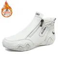 Botas Martin de cuero blanco para mujer con forro de felpa y cremallera lateral - 35 / Botas Martin de Cuero con Forro (978) / Blanco