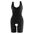 Seamless black full body shapewear bodysuit with open crotch design for tummy control - 5XL / Set / Black