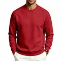 Detailansicht eines schweren roten Herren-Sweatshirts mit Rundhalsausschnitt und Fleece - S / Rot