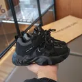 Stylish children's black chunky sneakers with breathable mesh and adjustable Velcro strap - 34 / Black