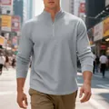 Felpa da uomo grigia in maglia a nido d'ape con mezza zip per abbigliamento urbano - Grigio chiaro