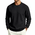Detailed view of a men's classic black heavyweight fleece-lined crewneck sweatshirt - S / Tops / Black