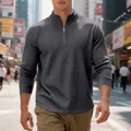 Felpa casual da uomo grigia con trama a nido d'ape e mezza zip per l'autunno urbano - Grigio scuro