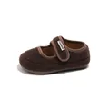 Brown fuzzy felt Mary Jane shoes for girls with soft sole and Velcro strap, autumn style - Size 28 (17.4cm) / Coffee