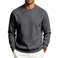 Front view detail of a classic dark grey crew-neck sweatshirt in relaxed fit. - Dark Gray