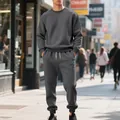Detailed view of a dark gray heavy fleece crewneck sweatshirt and sweatpants set - S / Top And Bottom / Dark Gray