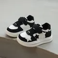 Children's black and white star sneakers with velcro straps for boys and girls - Size 26 (Inner Length 16cm) / Black (WX906)
