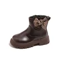 Bottine classique en cuir marron foncé pour fille avec un élégant nœud en pied-de-poule. - Taille 26 / Marron
