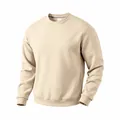 Detail of heavy beige fleece-lined sweatshirt with ribbed crewneck and cuffs - S / Tops / Apricot