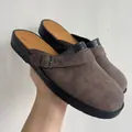 Men's casual brown faux leather clogs with adjustable buckle and thick black sole - 38 / Coffee