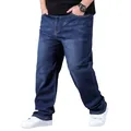 Comfortable men's loose straight-leg dark blue jeans in plus size for autumn wear - 29 / Bottoms / Dark Blue