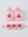 Conjunto de calcetines y diadema rosa con flores de malla para bebés de 0 a 1 año - S (0-1 Año) / Conjunto de Calcetines y Diadema (MT25026) / Rosa