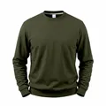 Classic olive green men's heavy fleece crewneck sweatshirt with ribbed cuffs and hem - S / Tops / Army Green