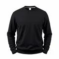 Men's classic black round neck sweatshirt with warm fleece lining and ribbed cuffs. - S / Tops / Black