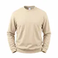 Classic men's loose fit crewneck heavy fleece sweatshirt in solid sand beige color - Apricot