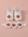 Set de calcetines y diadema blancos para bebé con delicados detalles de flores de encaje - S (0-1 Año) / Conjunto de Calcetines y Diadema (MT25026) / Blanco
