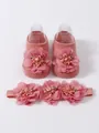 Adorable conjunto de calcetines y diadema floral rosa para bebé con flores de malla suave - S (0-1 Año) / Conjunto de Calcetines y Diadema (MT25026) / Rosa Empolvado