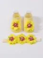 Set de calcetines de malla amarillos y diadema floral con flores decorativas grandes - S (0-1 Año) / Conjunto de Calcetines y Diadema (MT25026) / Amarillo