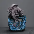 Ceramic winged dragon backflow incense burner with blue kiln glaze waterfall base - Style C: Kiln-Transmuted Blue Pterosaur