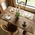 Rustic natural beige woven cotton linen placemat and coaster set for dining table decor - Jute Cross Knot Lace