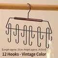 Vintage brown iron multi-hook hanger with 12 hooks for ties and camisoles, size 32x24.5cm - 12-Hook Style - Vintage Color