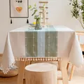 Sage green and beige plaid tablecloth with elegant tassels for rectangular tables - 100*140cm / Blue & Green Plaid