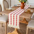 Chemin de table bohème tissé en coton avec motifs de losanges rouges et bordures à franges - MX103 (Rouge Style Gland) / 30x50cm / Rouge