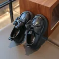 Elegant black girl's princess loafers featuring large bow decoration and soft flexible sole - Size 26 (Inner Length 16cm) / Black