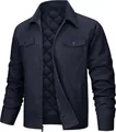 Close-up of men's casual navy blue padded jacket with lapel collar and quilted lining - S / Tops / Navy Blue