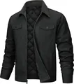 Close-up of black men's casual jacket with quilted lining and snap pockets. - S / Tops / Black