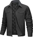 Detailed view of men's casual cotton jacket with quilted lining and corduroy collar - S / Tops / Gray