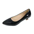Elegant black patent leather pointed toe kitten heel pumps for professional office wear - 34 / Black