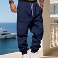 Pantaloni cargo da uomo blu navy in pile pesante con tasche laterali e coulisse. - Taglia S / Pantaloni e gonne / Blu Notte
