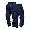 Vista dettagliata dei pantaloni cargo pesanti blu navy con tasche e coulisse in vita - Taglia S / Pantaloni e gonne / Blu navy