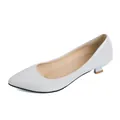 Elegant light grey pointed-toe pumps with comfortable low chunky heels for office work wear - 34 / Gray