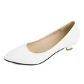 Classic white pointed-toe pumps with low kitten heel for professional office wear - 34 / White
