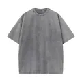 Close-up detail of a vintage gray acid-washed heavy cotton T-shirt with dropped shoulders - S / Tops / Stone Grey