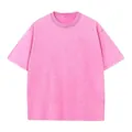 Close-up detail of vintage pink snow-wash texture on 240g heavy cotton T-shirt - Rose Red