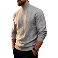 Men's premium light grey cable-knit turtleneck sweater for elegant winter warmth - S / Tops / Light Gray
