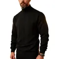 Premium men's black high-neck turtleneck cable knit sweater with warm jacquard pattern - S / Tops / Black