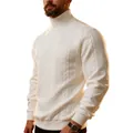 Men's stylish white cable knit turtleneck sweater with warm jacquard weave texture - S / Top(Z8056) / White