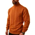 Men's cable-knit turtleneck sweater in caramel orange for autumn and winter warmth - Orange
