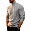 Stylish men's light grey cable knit turtleneck sweater for warm autumn and winter - S / Top(Z8056) / Light Gray