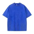 Vintage acid-washed blue cotton T-shirt with drop shoulder and snowflake texture - S / Tops / Sapphire Blue