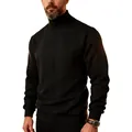Classic black cable-knit turtleneck sweater for men with a sophisticated slim fit design - S / Top(Z8056) / Black
