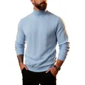 Men's light blue cable knit turtleneck sweater with premium jacquard pattern for winter. - S / Top(Z8056) / Light Blue
