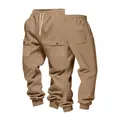 Schwere khakifarbene Cargo-Sweathose für Herren, warm gefütterte lockere Jogginghose - Camel