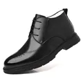 Premium classic black men's high-top brogue dress shoes with elegant formal business style - 38 / Black Fleece Lined